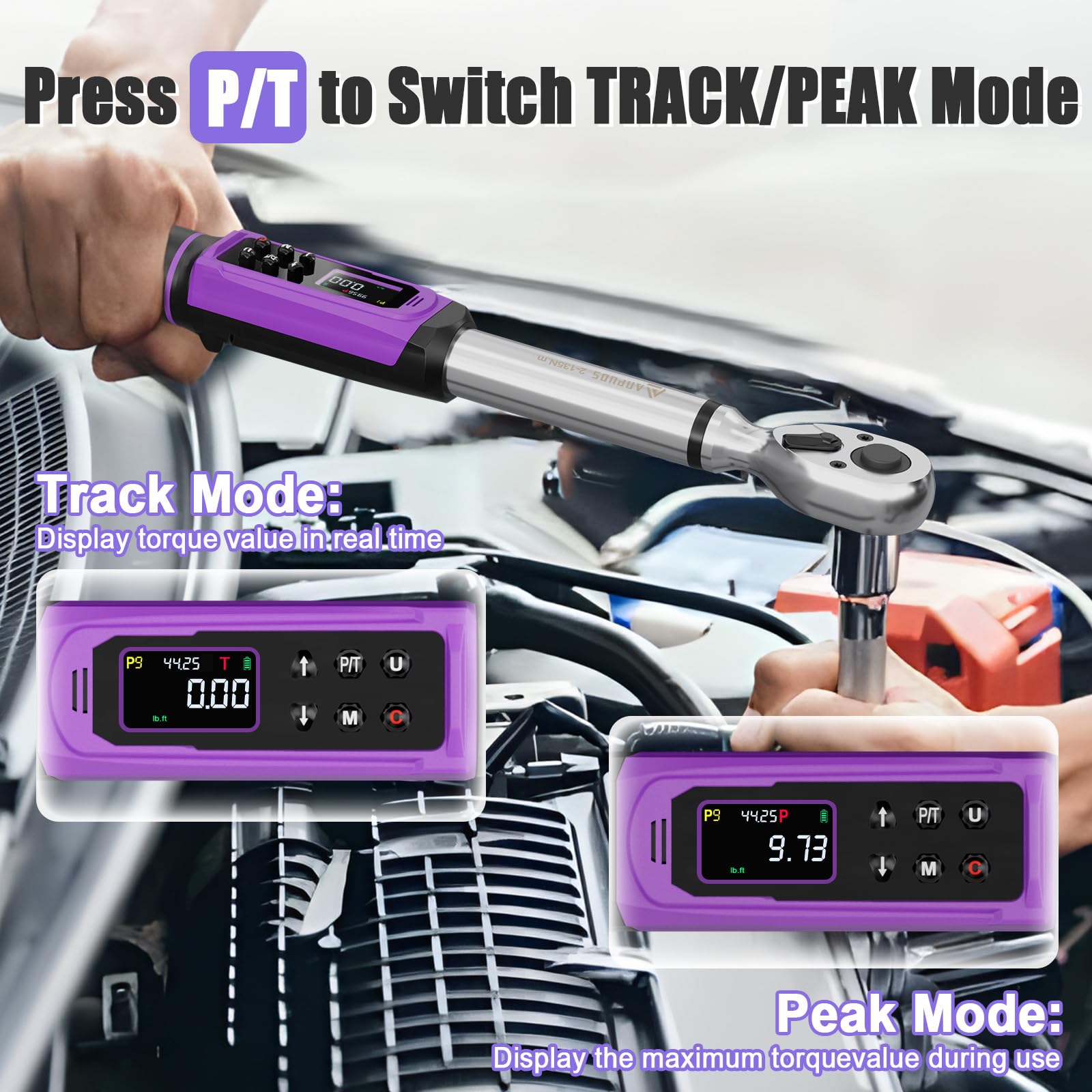 ANPUDS torque wrench supports peak and track modes for accuracy reviews.