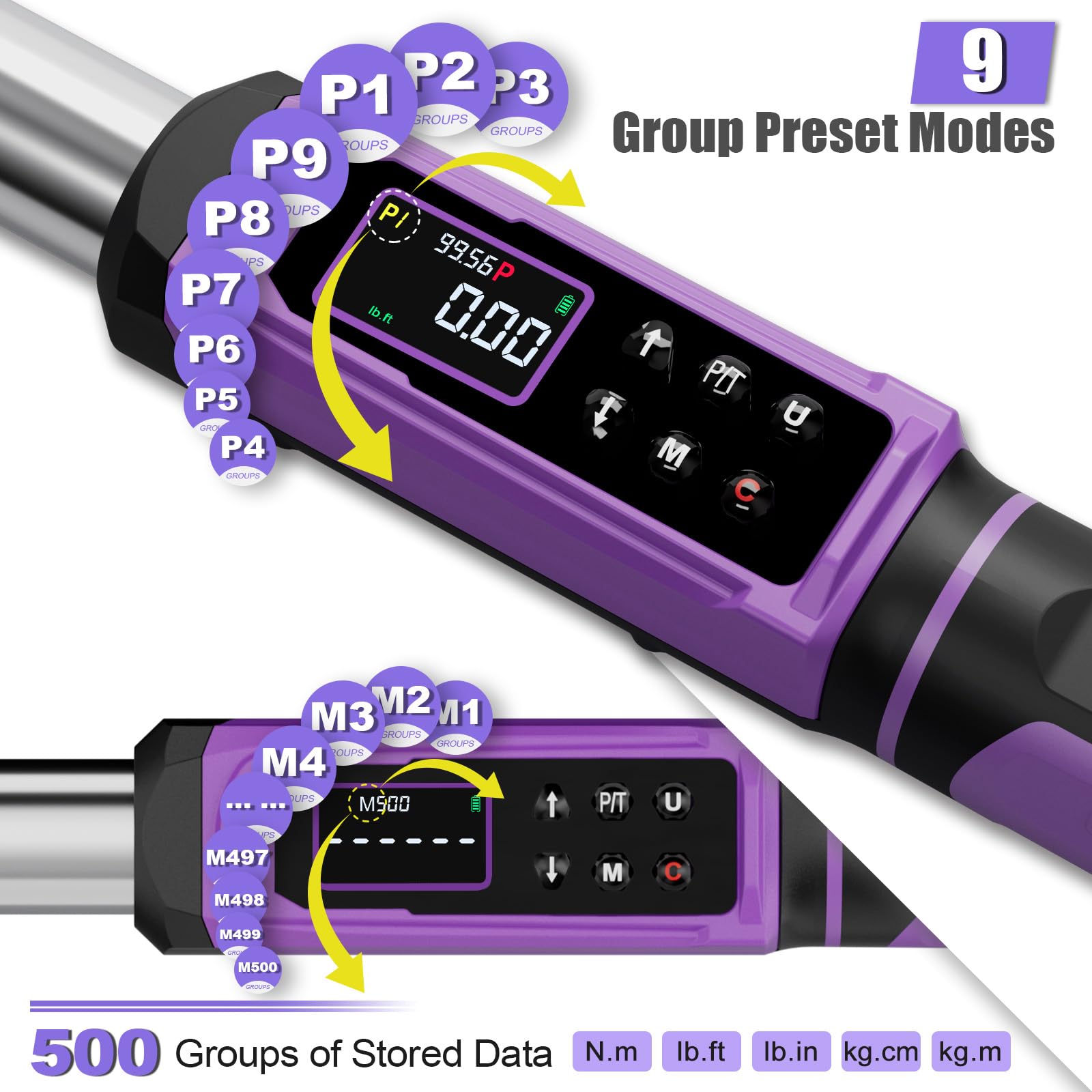 ANPUDS wrench with presets keeps common torque profiles ready.