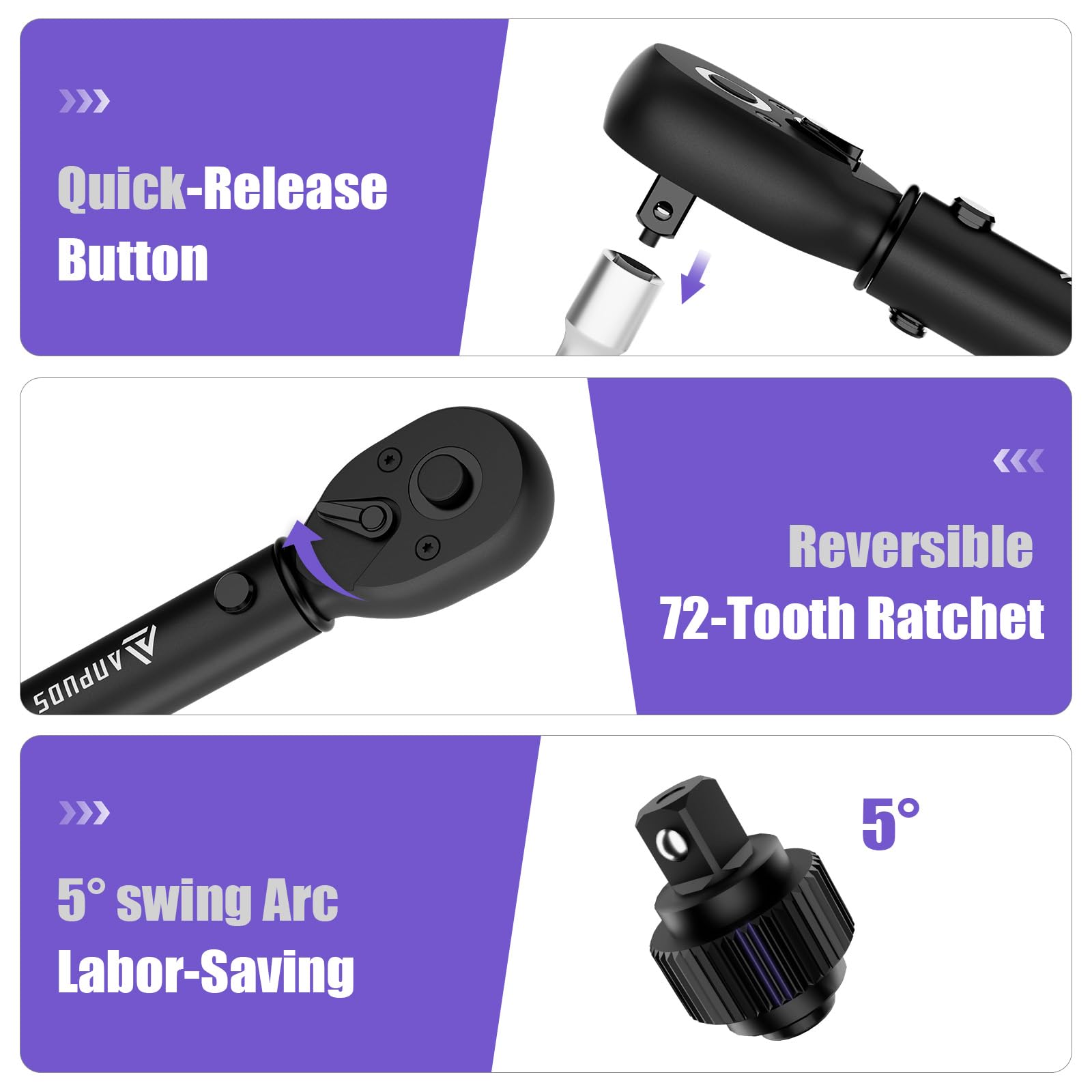 ANPUDS locking-knob setup image highlights easy torque presetting for quick work.