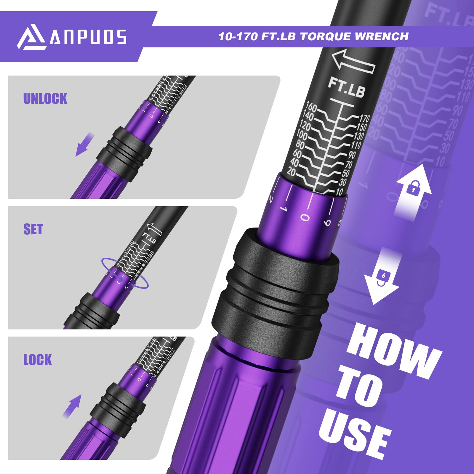ANPUDS torque wrench quick-release socket head for fast socket changes