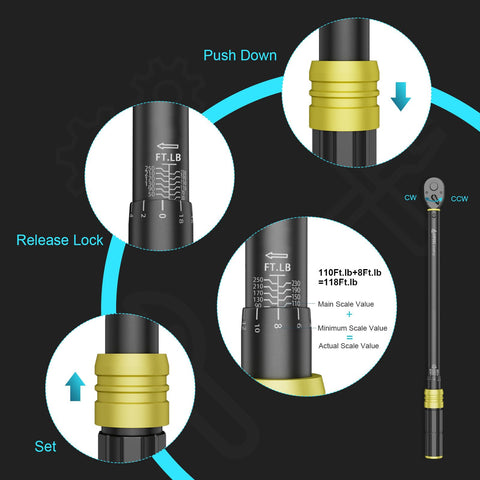 ANPUDS torque wrench lock function maintains torque setting during use.