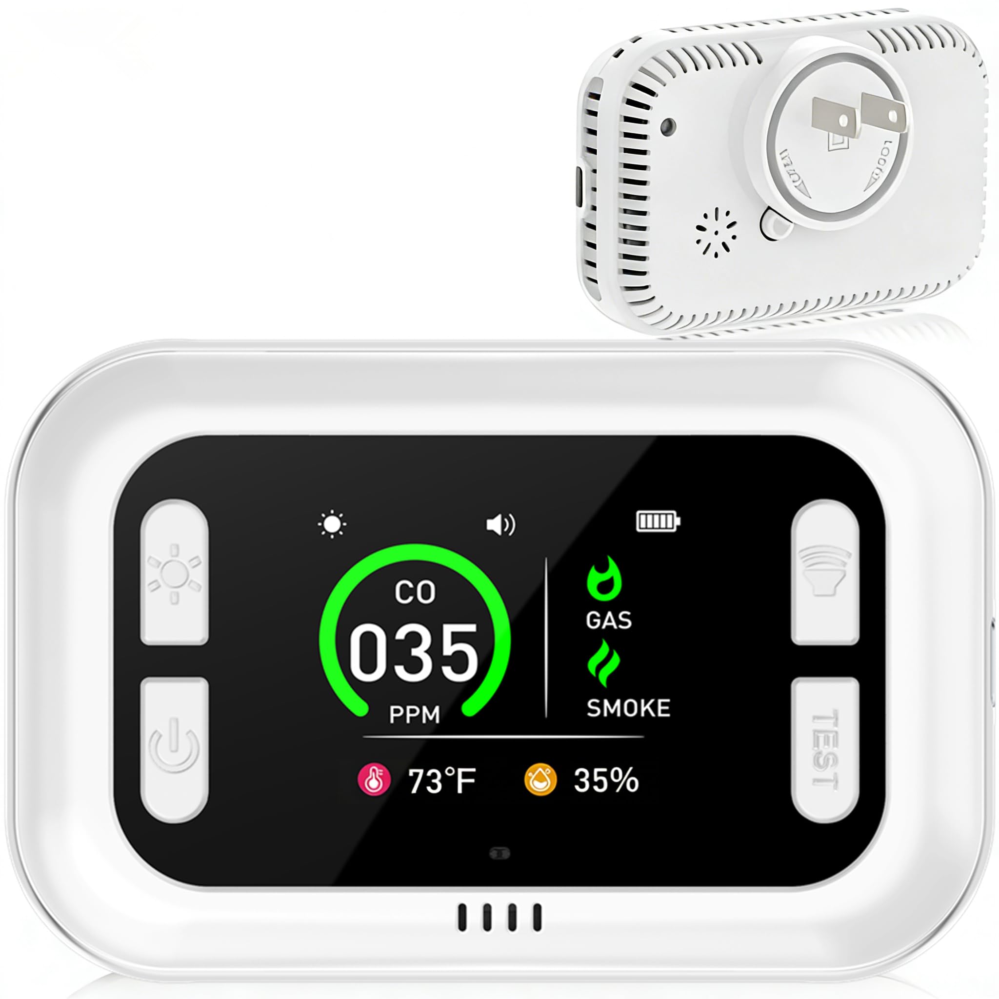Ansbell 6-in-1 plug-in detector with HD display showing real-time safety readings.