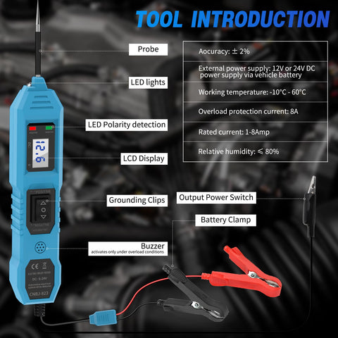 Ansbell Power Circuit Probe Tester extended cable enables reach to engine bay.