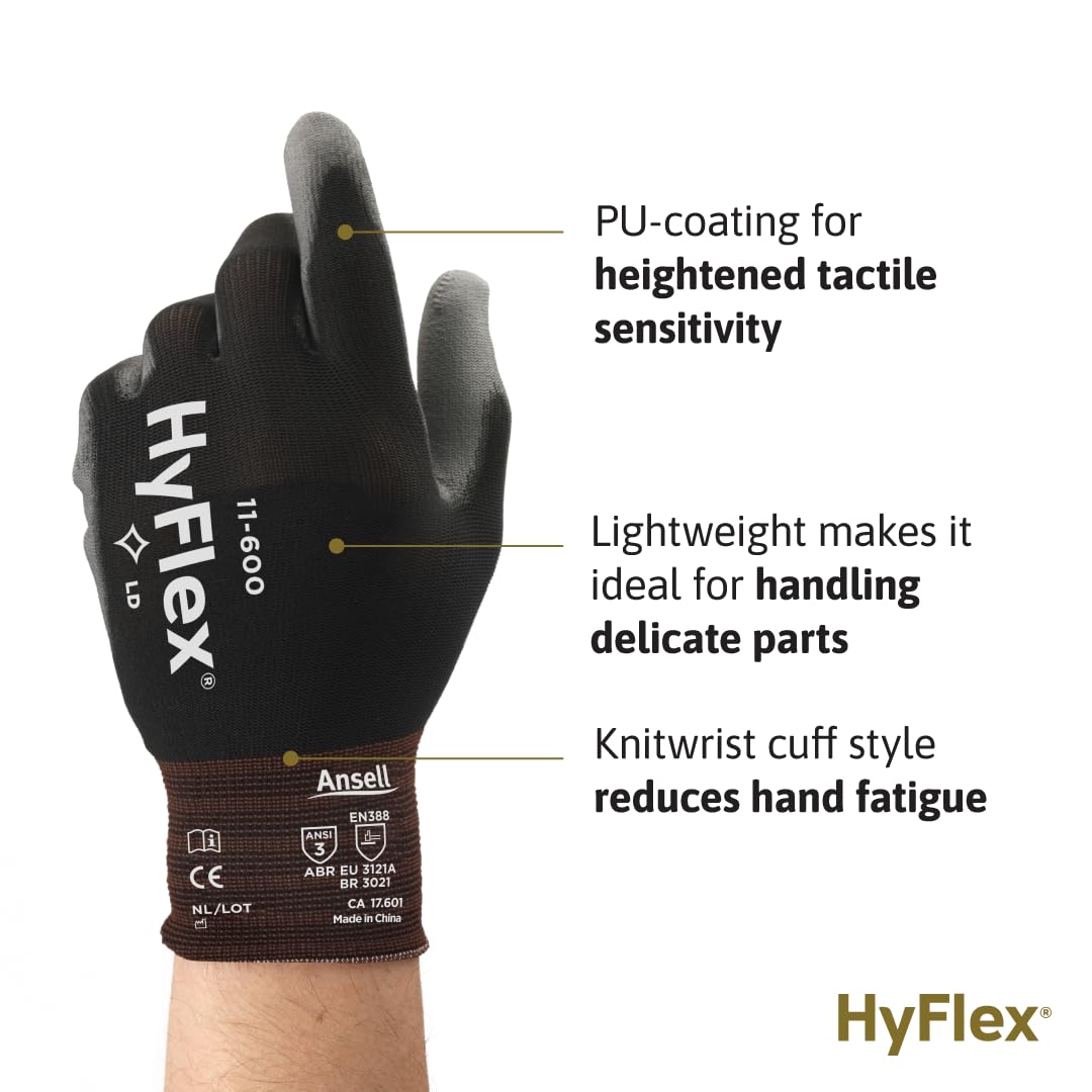 Ansell HyFlex 11-600 gloves in automotive work setting providing protection during assembly tasks