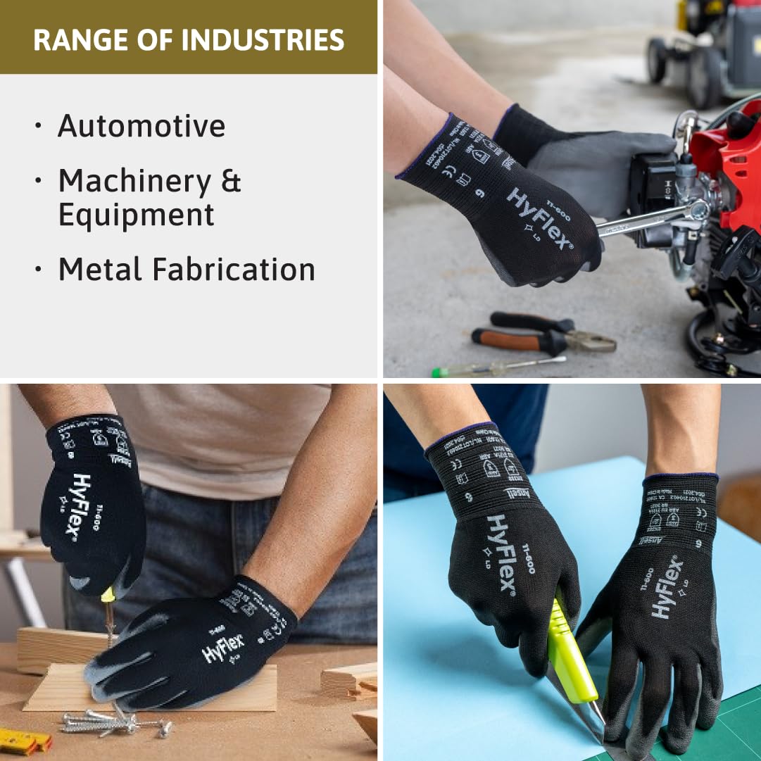 Ansell HyFlex 11-600 gloves used in metal fabrication for abrasion resistance and precise handling