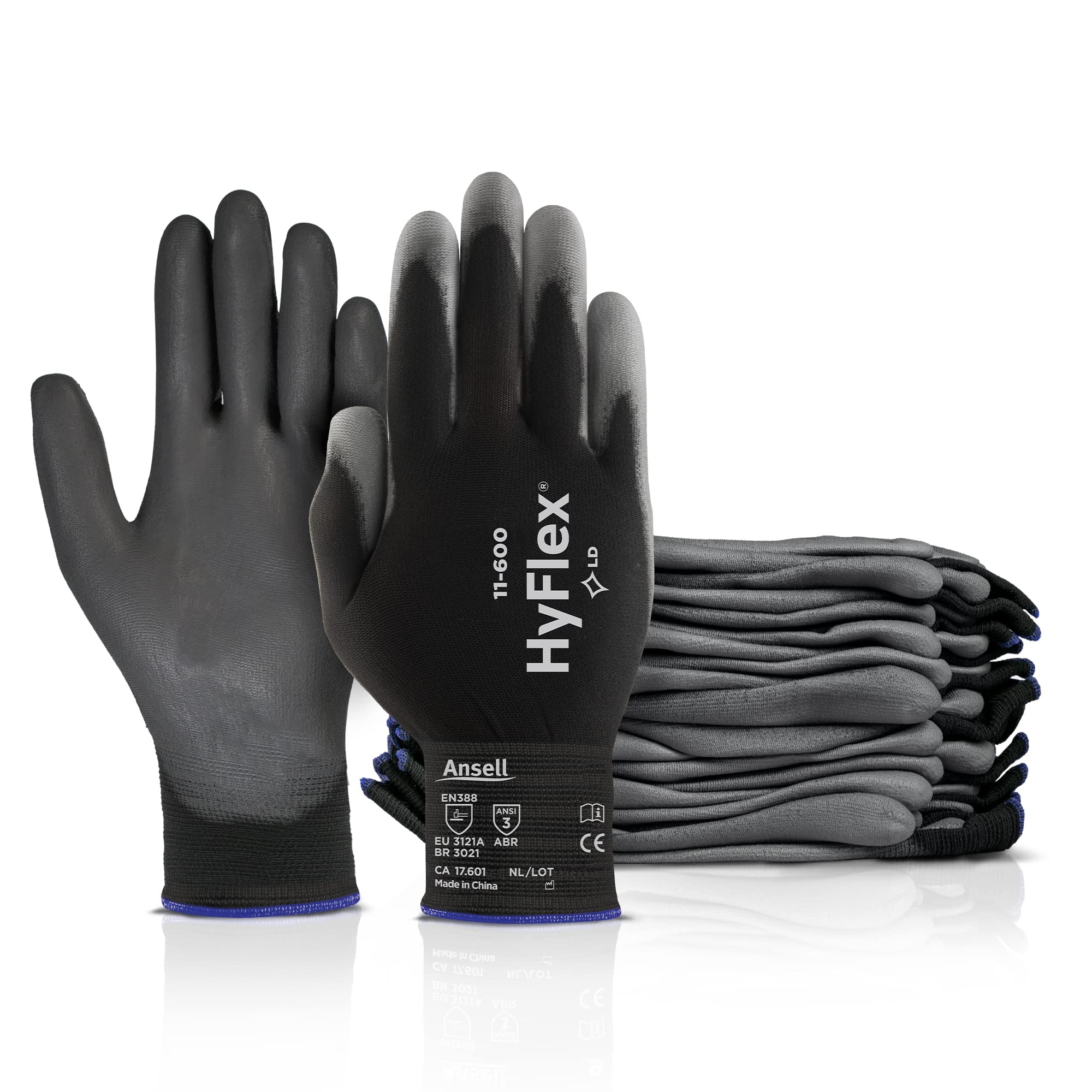 Ansell HyFlex 11-600 palm coating close-up showing enhanced grip and tactile control