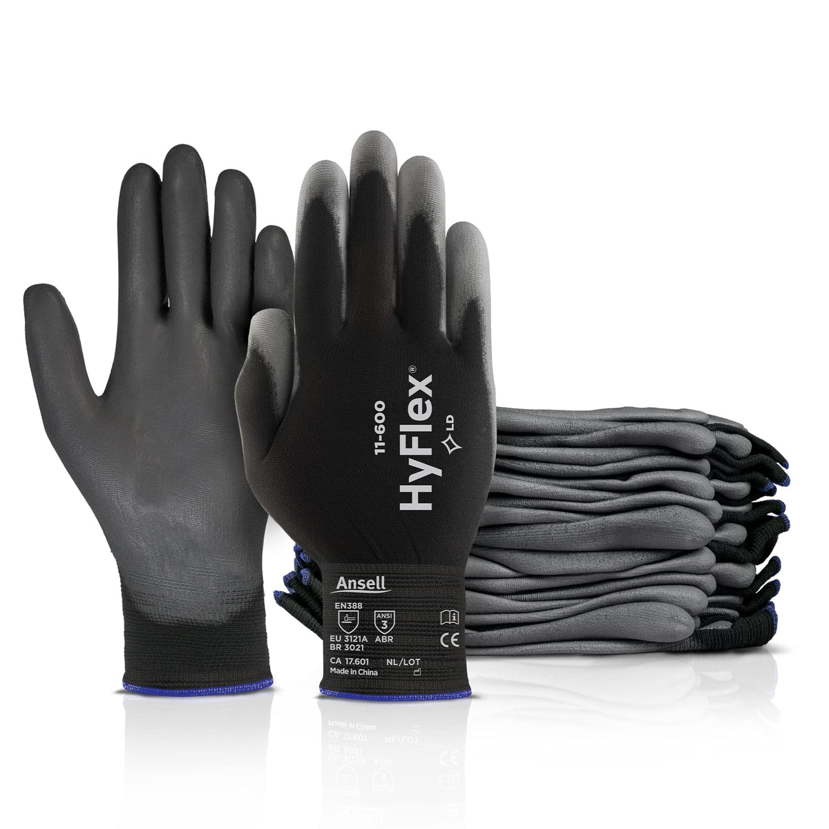 Ansell HyFlex 11-600 palm coating close-up showing enhanced grip and tactile control