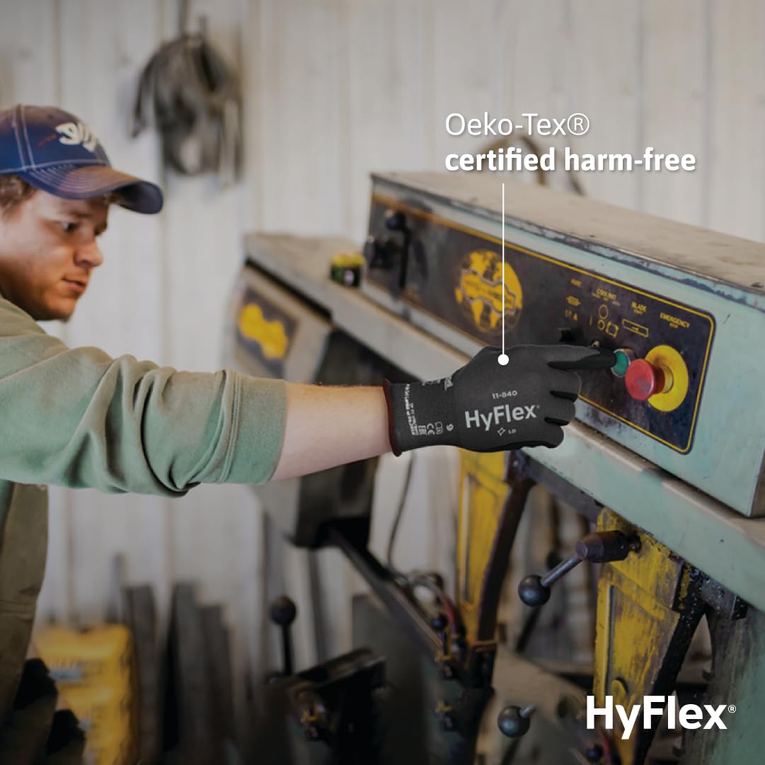 Ansell HyFlex 11-840 gloves offer abrasion-resistant foam nitrile coating for durability