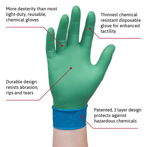 Ansell Microflex 93-260 gloves with a 3-layer design provide reliable protection during chemical handling.