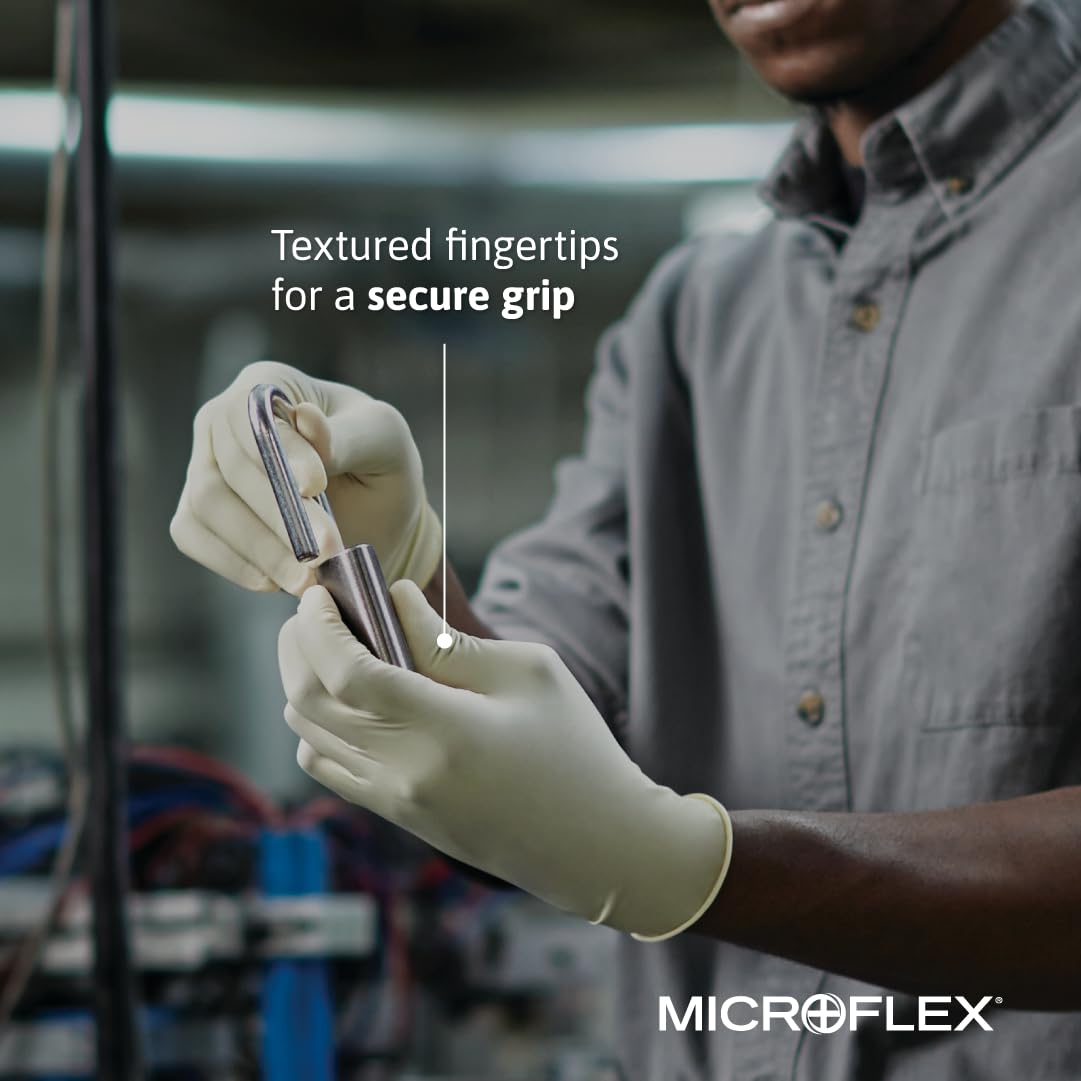 Ansell Microflex Diamond Grip gloves natural color for all-day comfort.