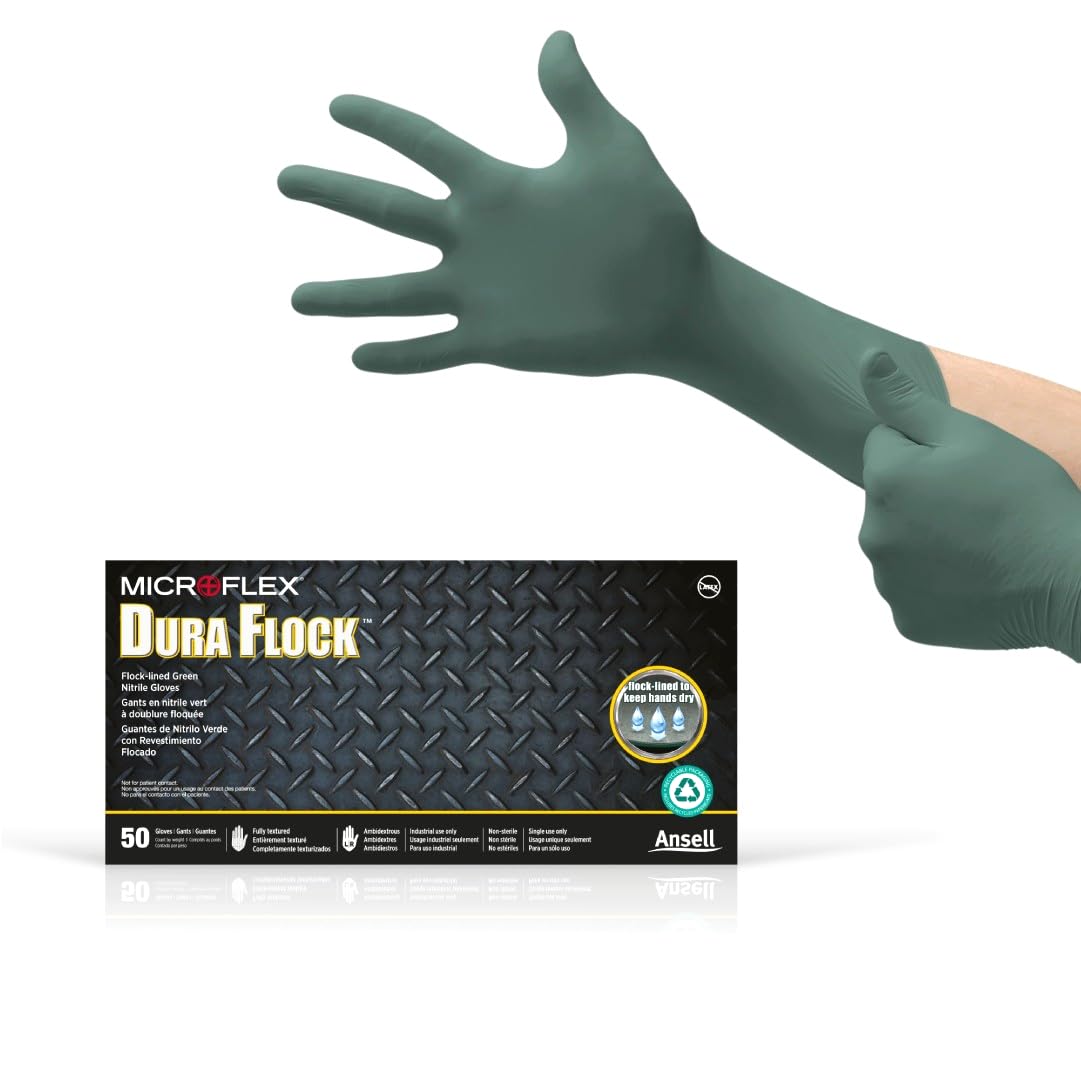 Ansell MICROFLEX Dura Flock DFK-608 box of gloves ideal for automotive tasks.