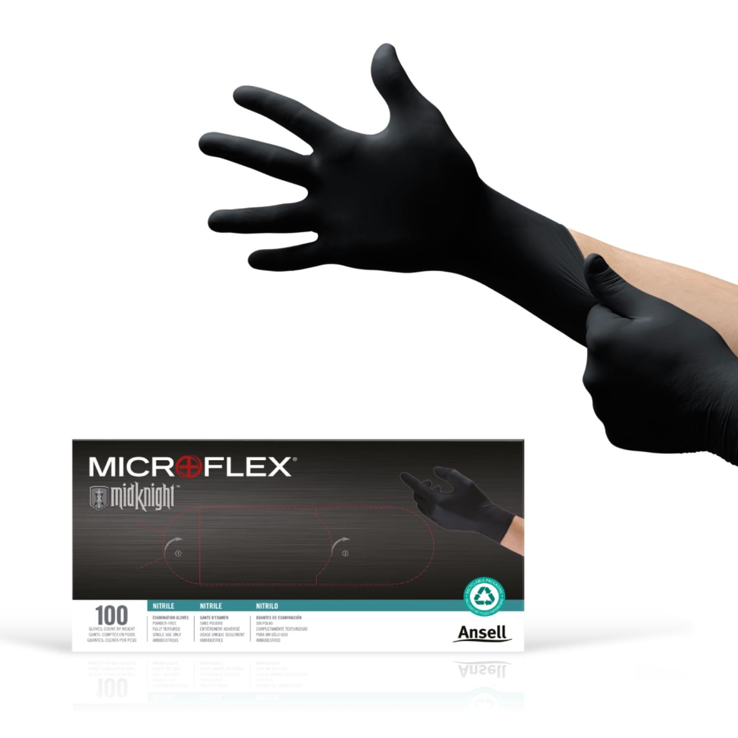 Ansell MICROFLEX MidKnight MK-296 black nitrile gloves with full texture for secure grip.