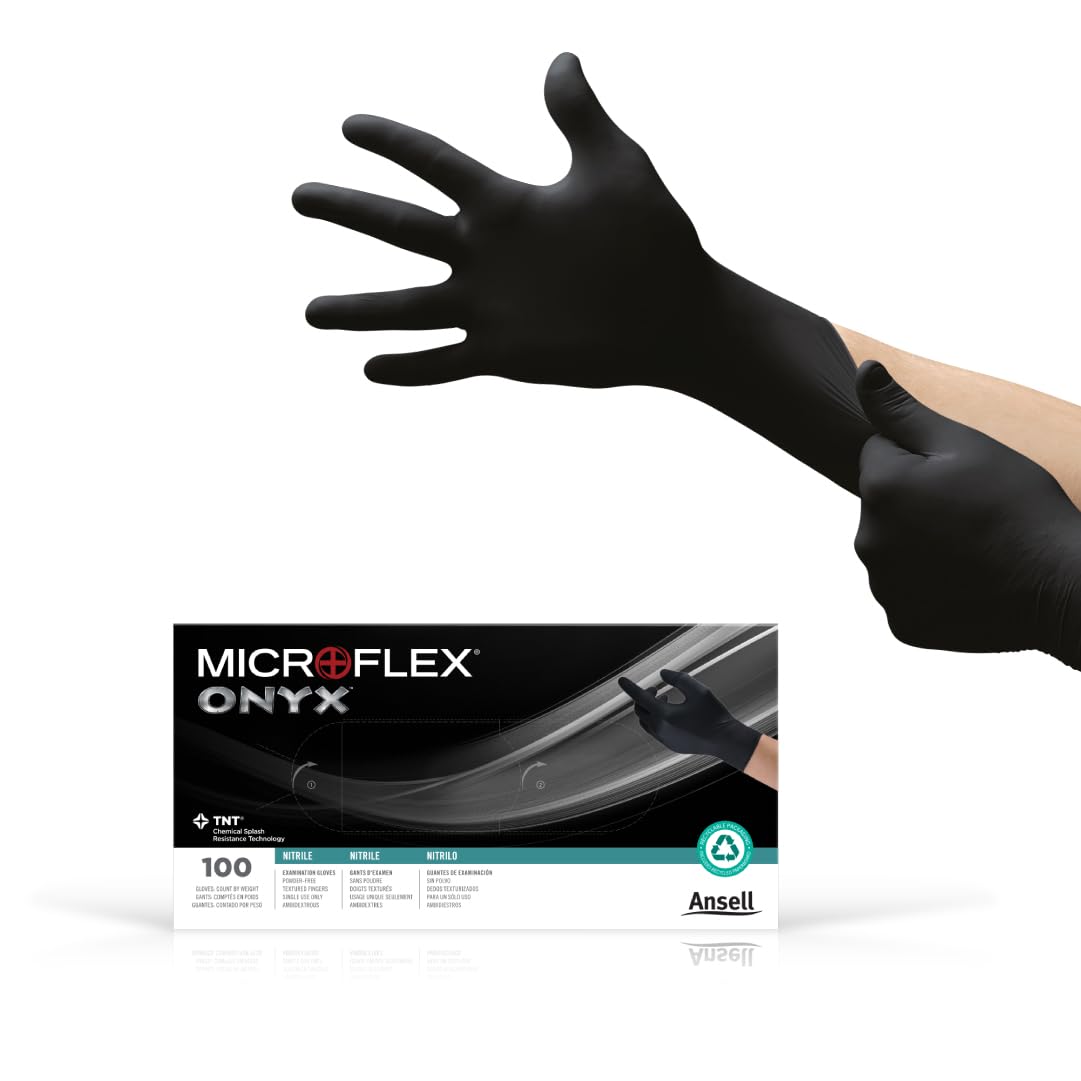 Ansell Microflex Onyx N64 gloves with textured fingers for secure grip during precision tasks.