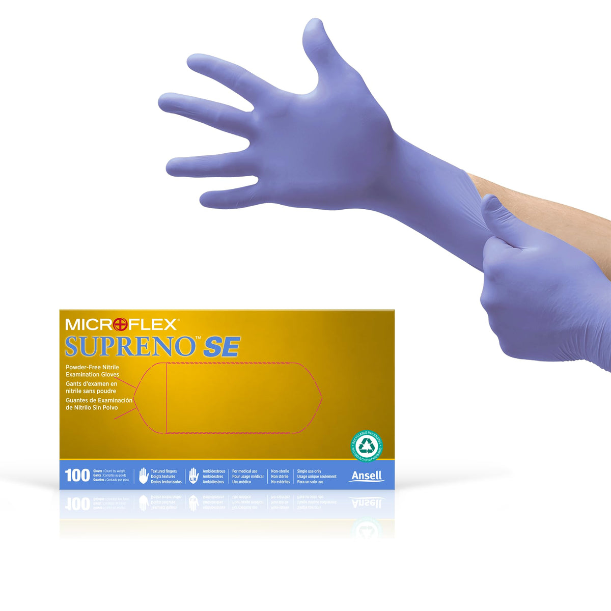Ansell Microflex SU-690 violet nitrile glove with textured fingers for secure grip.