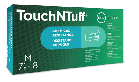 Ansell TouchNTuff 92-600 nitrile glove with textured fingers for precise handling.