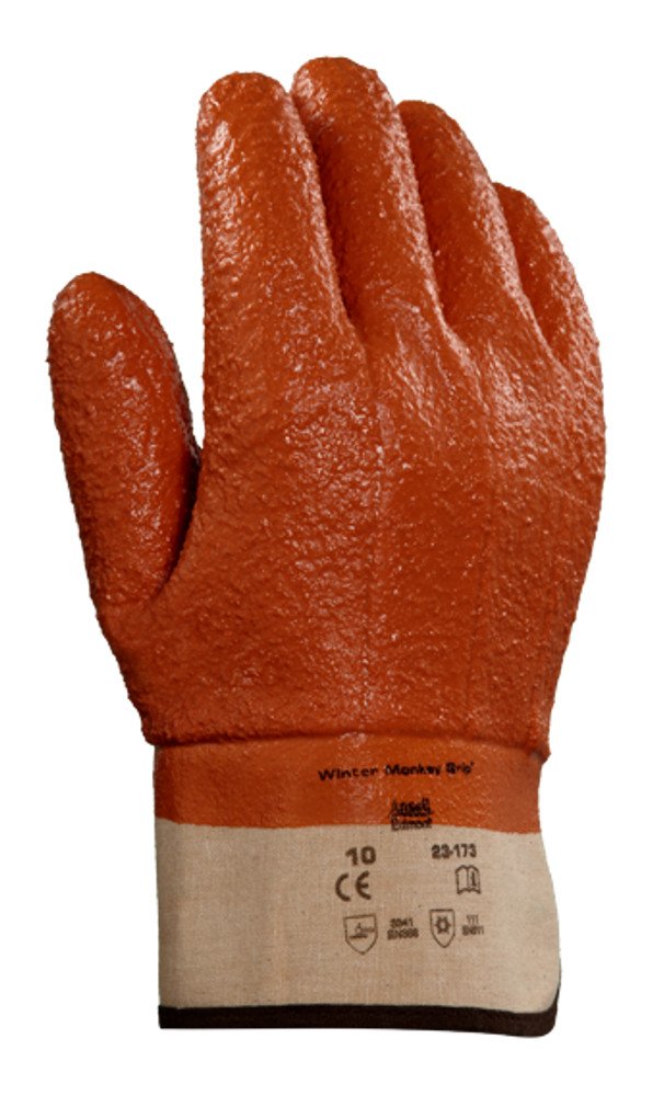 Ansell Winter Monkey Grip 23-173 raised finish PVC glove for waterproof grip on wet surfaces.