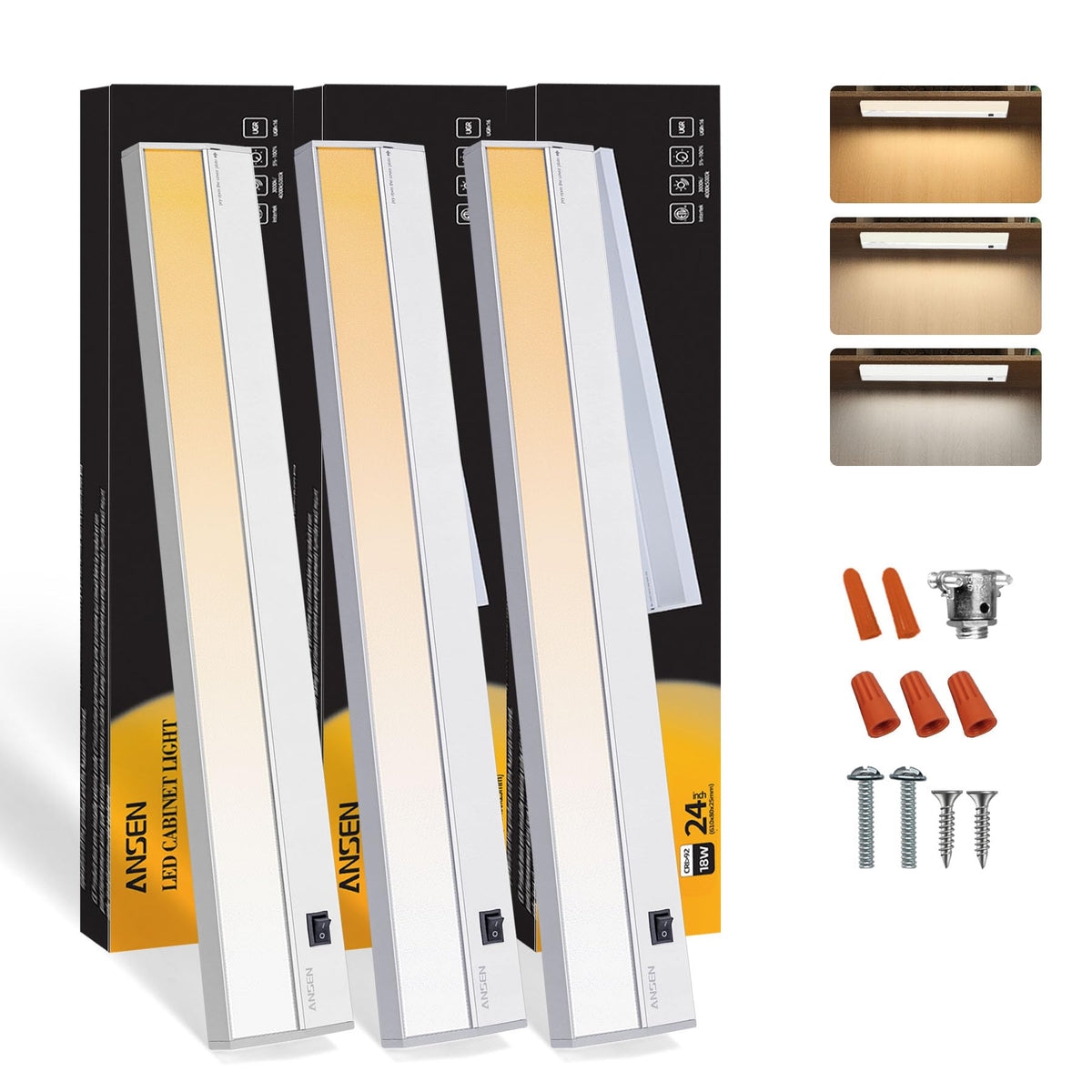 Ansen 3-pack under-cabinet lights 24in brighten kitchen workspaces