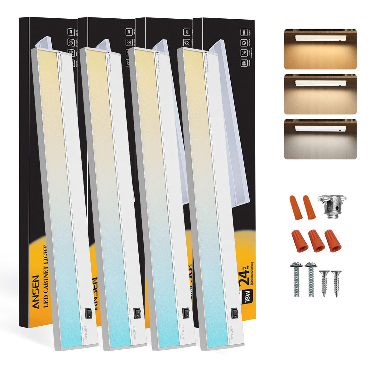 Ansen 4-pack under-cabinet lighting illuminates kitchen workspaces with bright, even light.