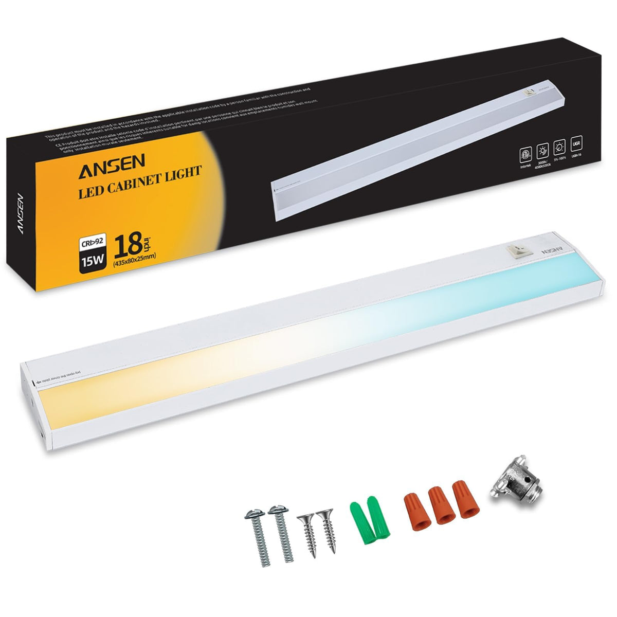 Ansen hardwired under-cabinet light delivers bright kitchen task visibility.