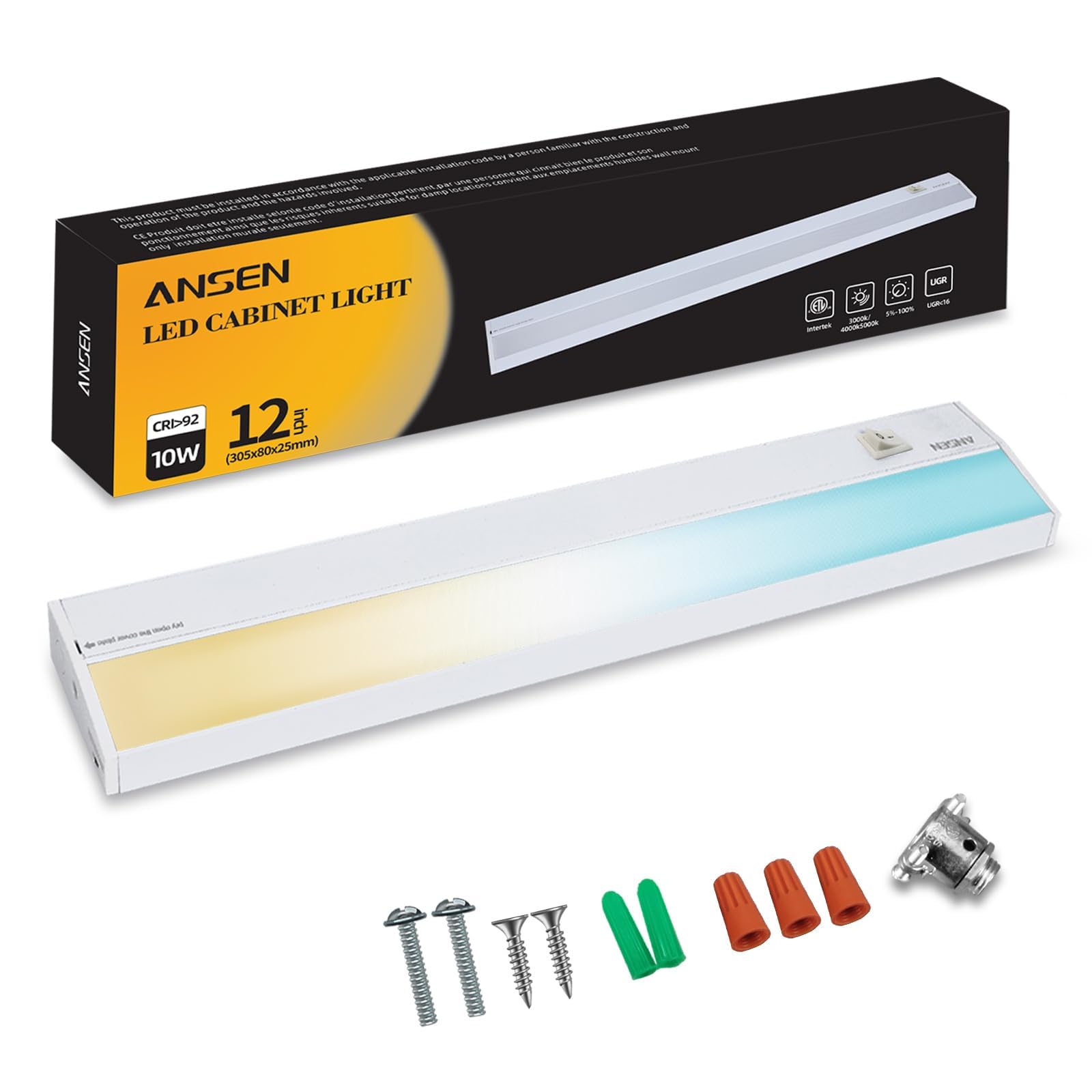 Ansen hardwired under-cabinet light close-up for refined task illumination.