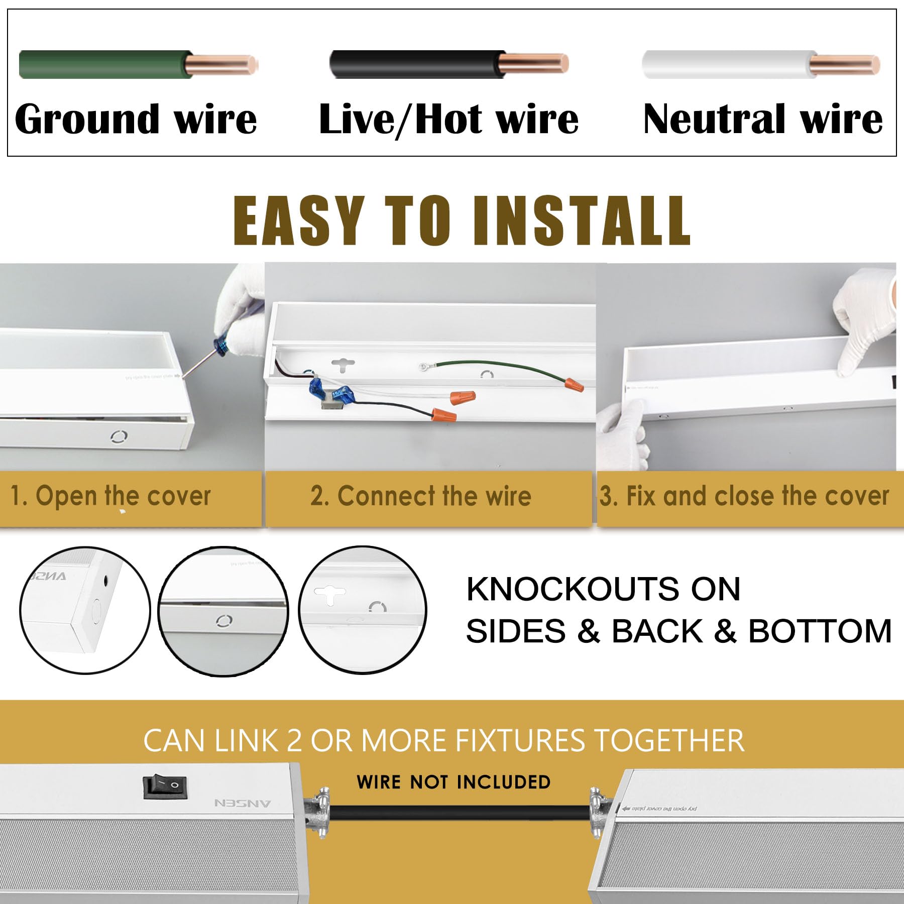 Ansen lighting brightens kitchen shelves and closets with clean, crisp light.