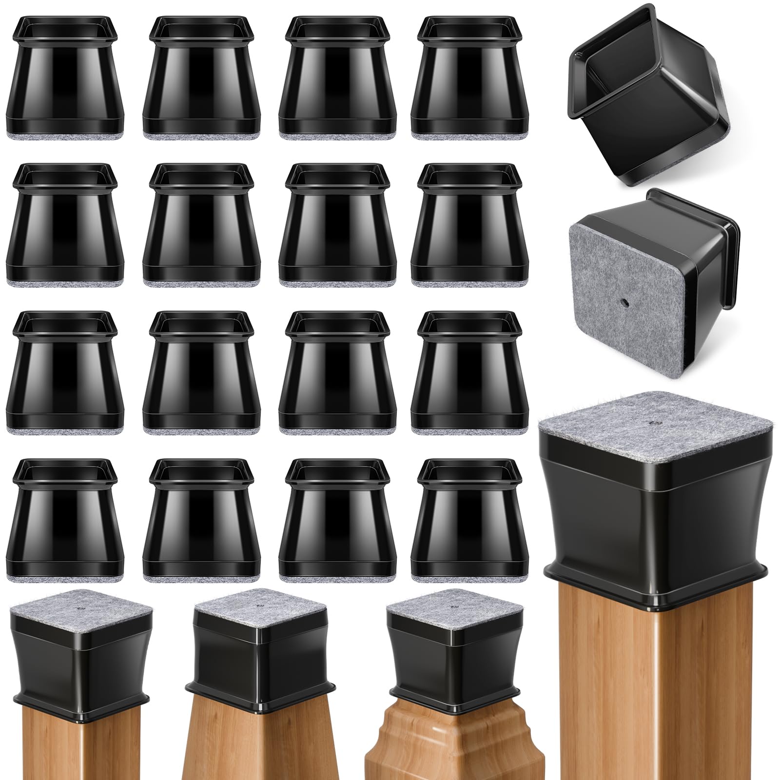 Ansible 24pcs square chair leg protectors fitted on a leg, protecting hardwood floors from scratches