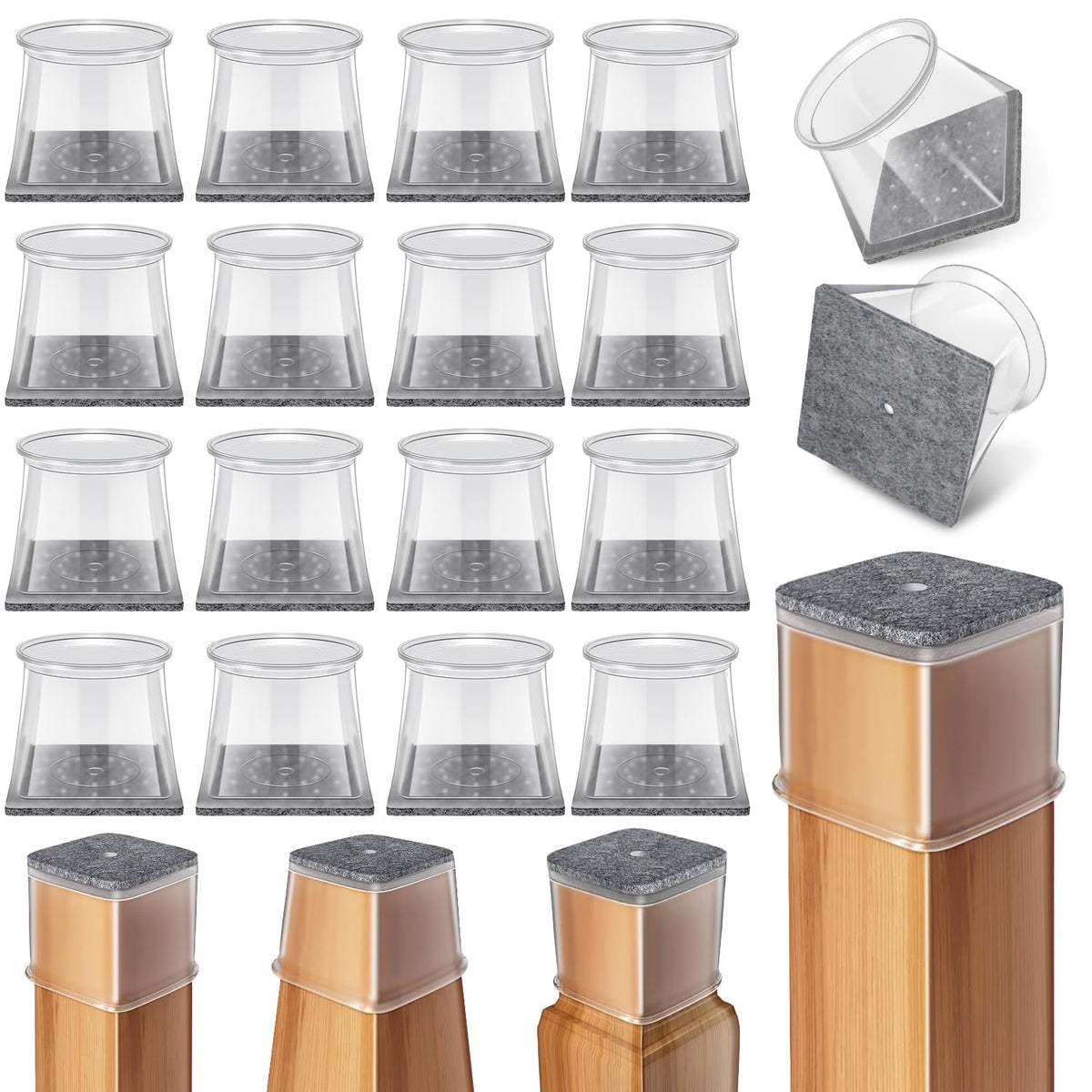 Ansible 24pcs square silicone felt protectors; shields hardwood floors from scratches.