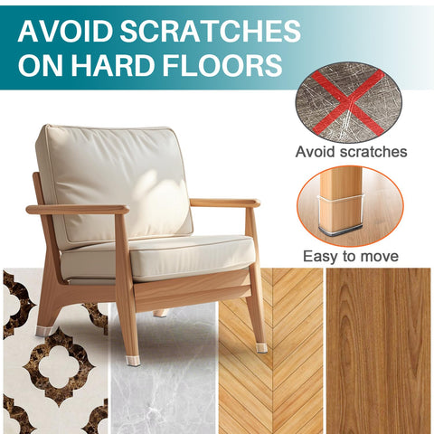 Ansible chair leg cover showing snug fit over rectangular legs reduces scratches.