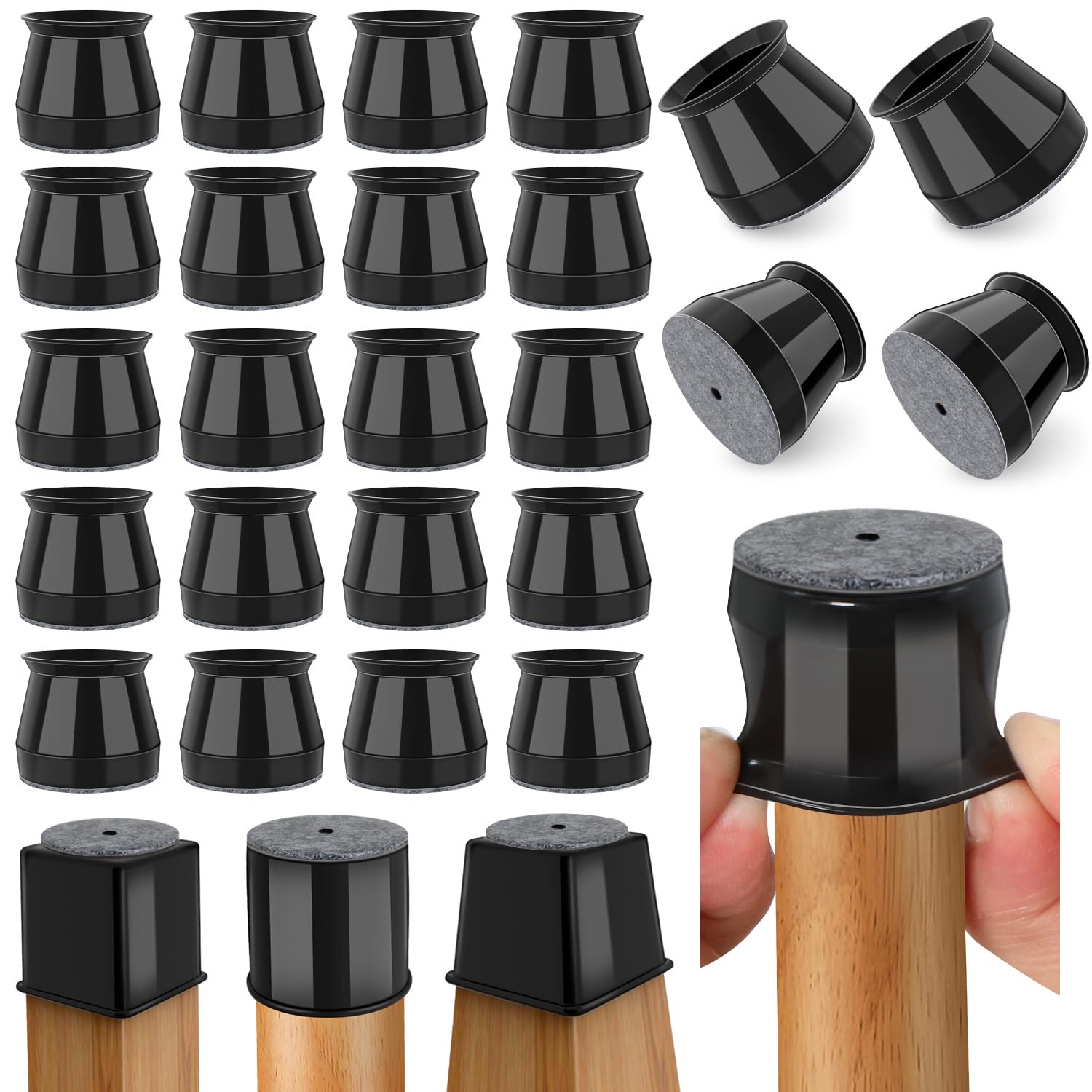 Ansible round chair leg protectors 24pc pack guarding hardwood floors.