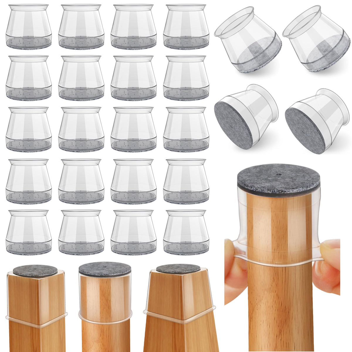 Ansible round silicone felt chair leg protector on a furniture leg protects hardwood floors