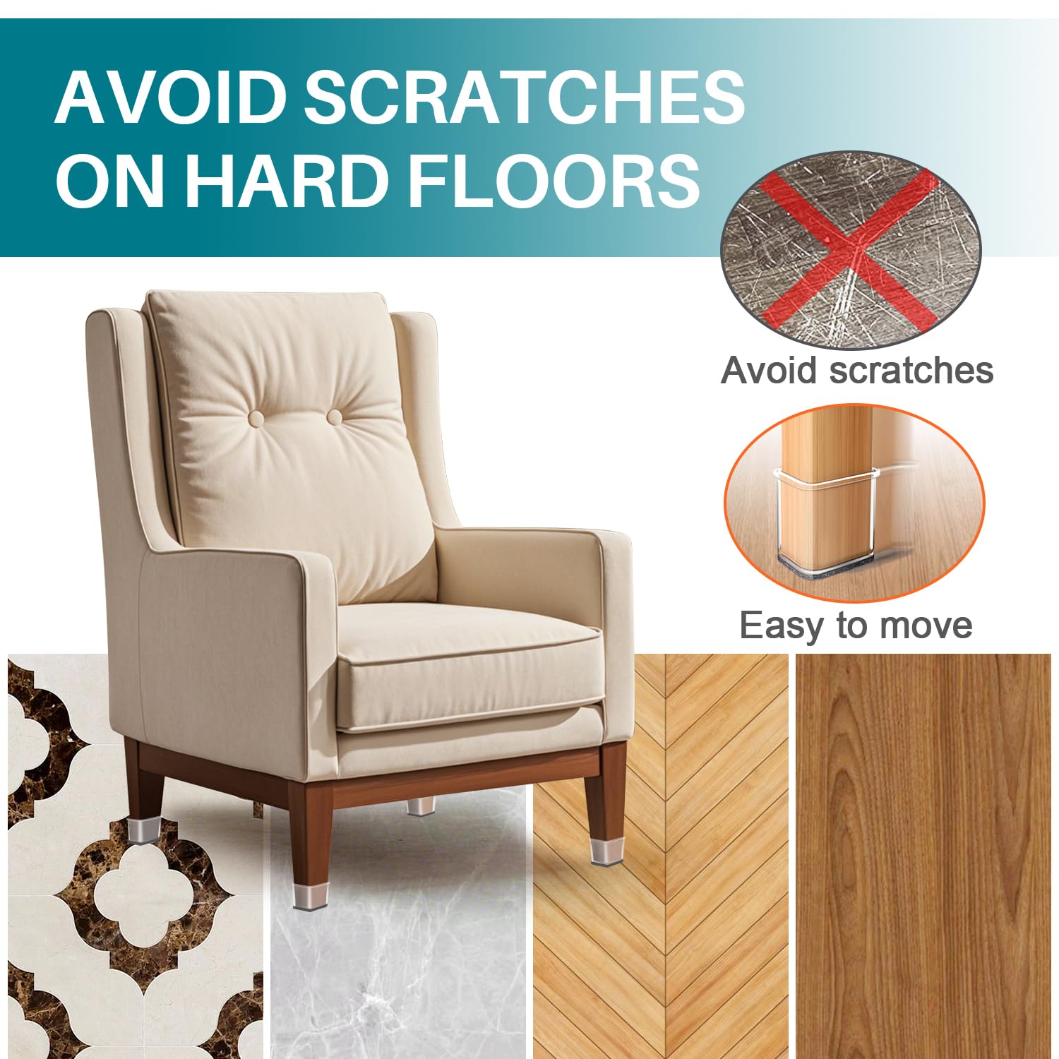 Ansible silicone and felt core protects floors while preventing scratches with a smooth glide