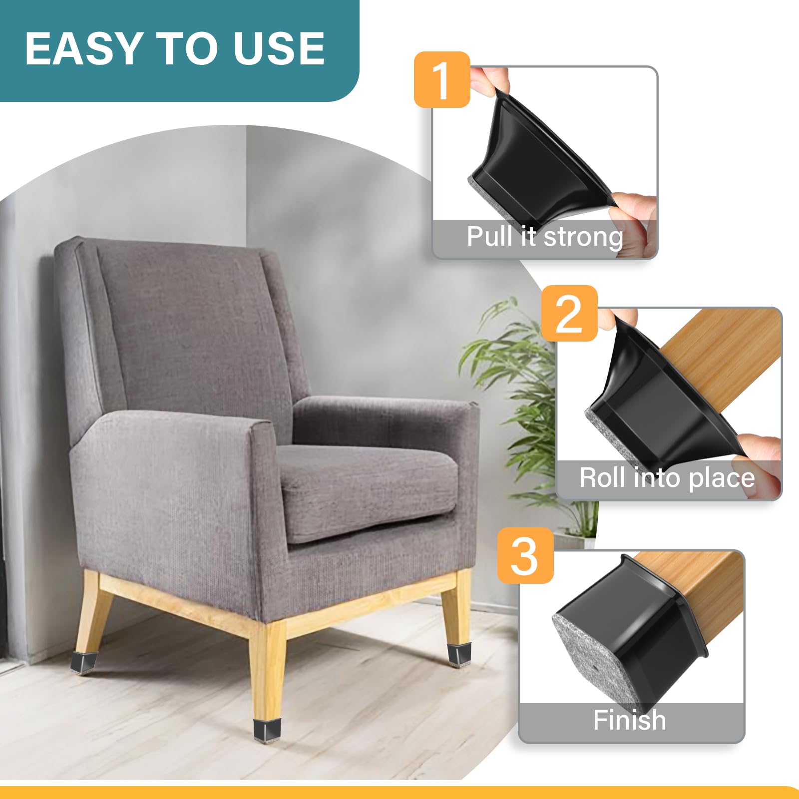 Ansible easy-slip-on installation slips over chair legs easily