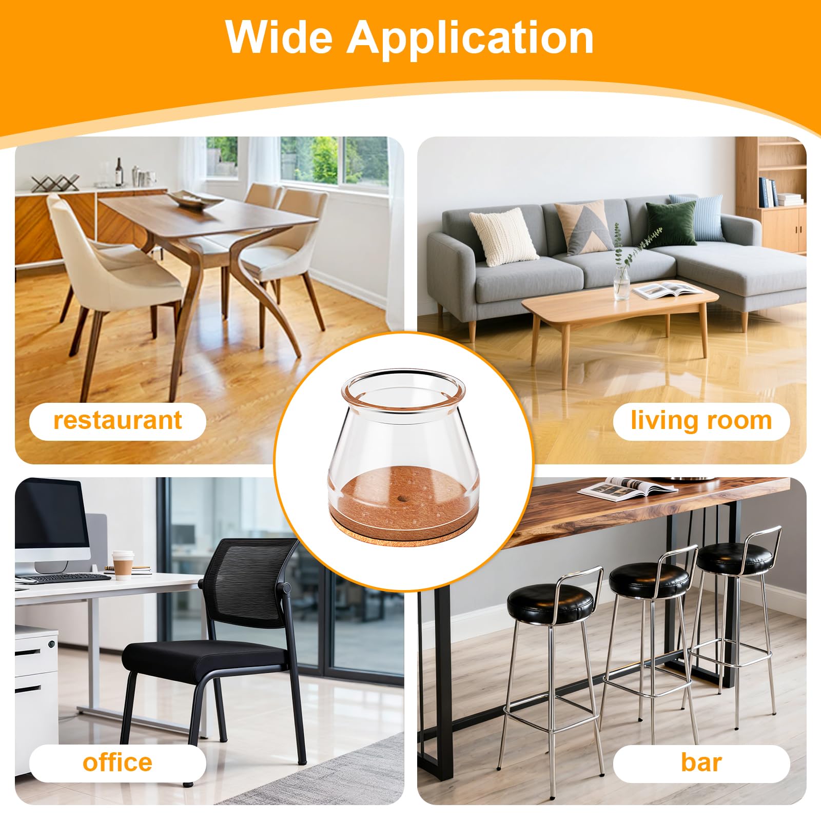 Ansible floor protection for hardwood shows shields against scratches and noise.