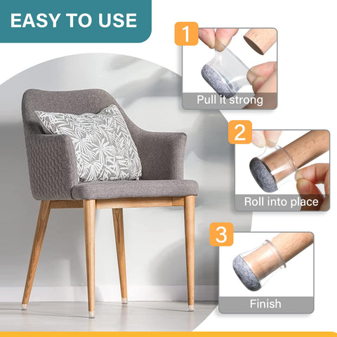 Ansible glue-free felt bottom covers stay secure on round chair feet.