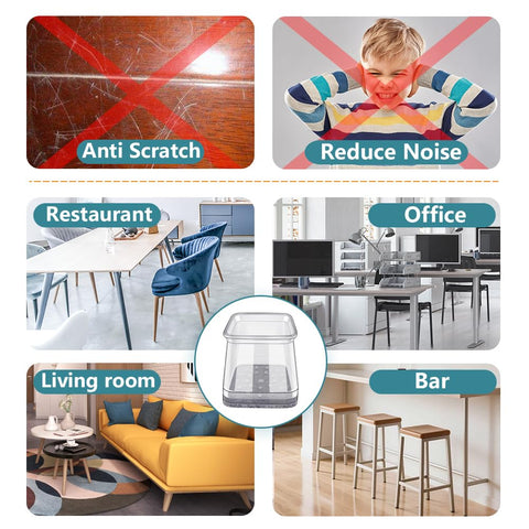Ansible chair leg protectors reduce noise on hard floors.