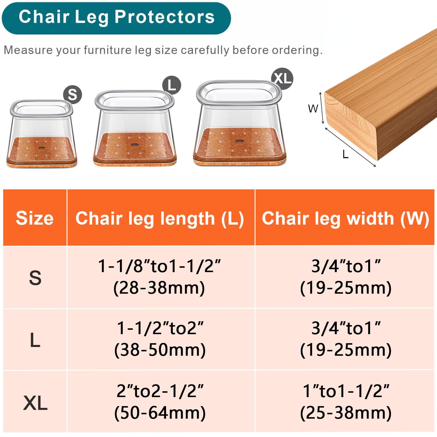 Ansible rectangle chair leg protectors stretch-fit for easy, tool-free installation