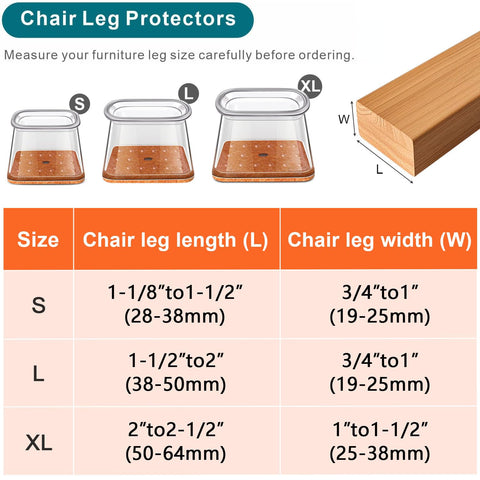 Ansible rectangle chair leg protectors stretch-fit for easy, tool-free installation