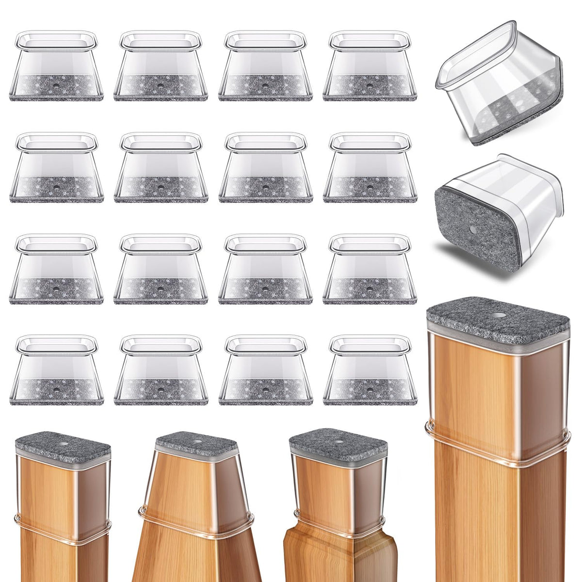 Ansible rectangular chair leg protector with silicone felt for hardwood floors.
