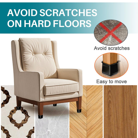 Ansible square chair leg covers stretch to fit snugly over legs for secure placement