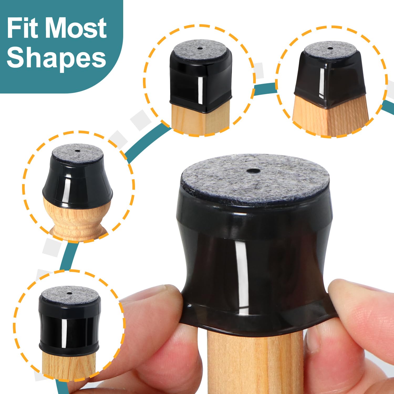 Ansible stretch-fit round covers fit a variety of chair legs.