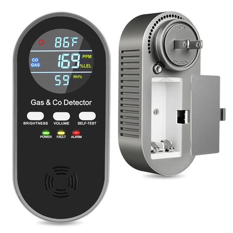 ANTERCITE 5-in-1 detector front display shows CO, gas, temperature, and humidity at a glance.