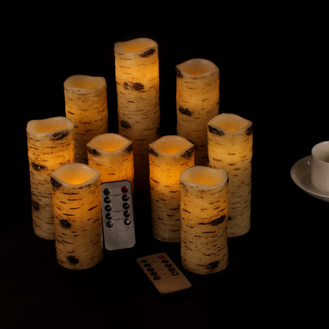 antizer birch-bark 7in pillar candle for safe, flickering ambiance