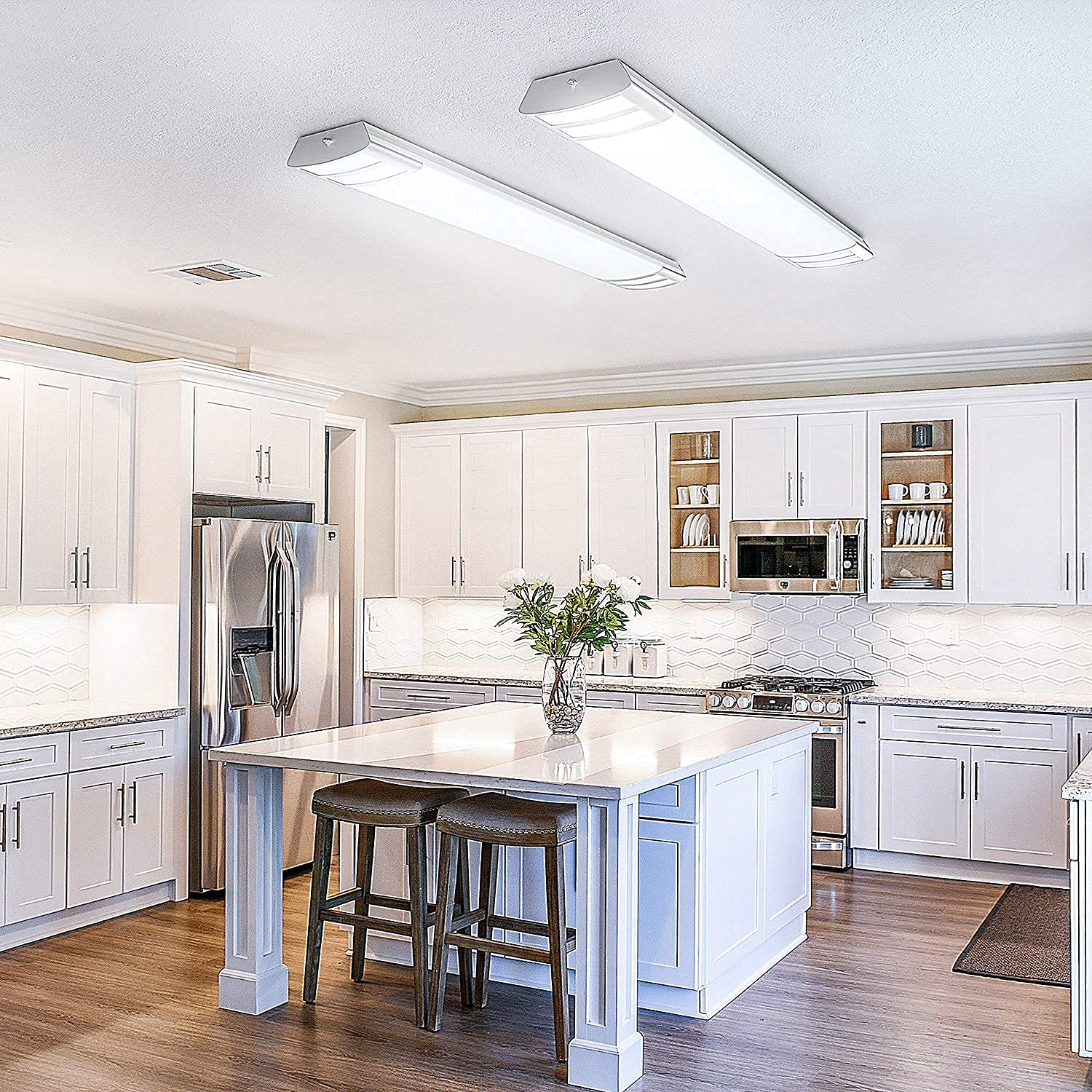 ANTLux 4ft LED flush mount end caps detail highlighting sleek design and even light