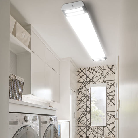 ANTLux 4ft LED fixture with frosted cover reduces glare for comfortable meal prep.