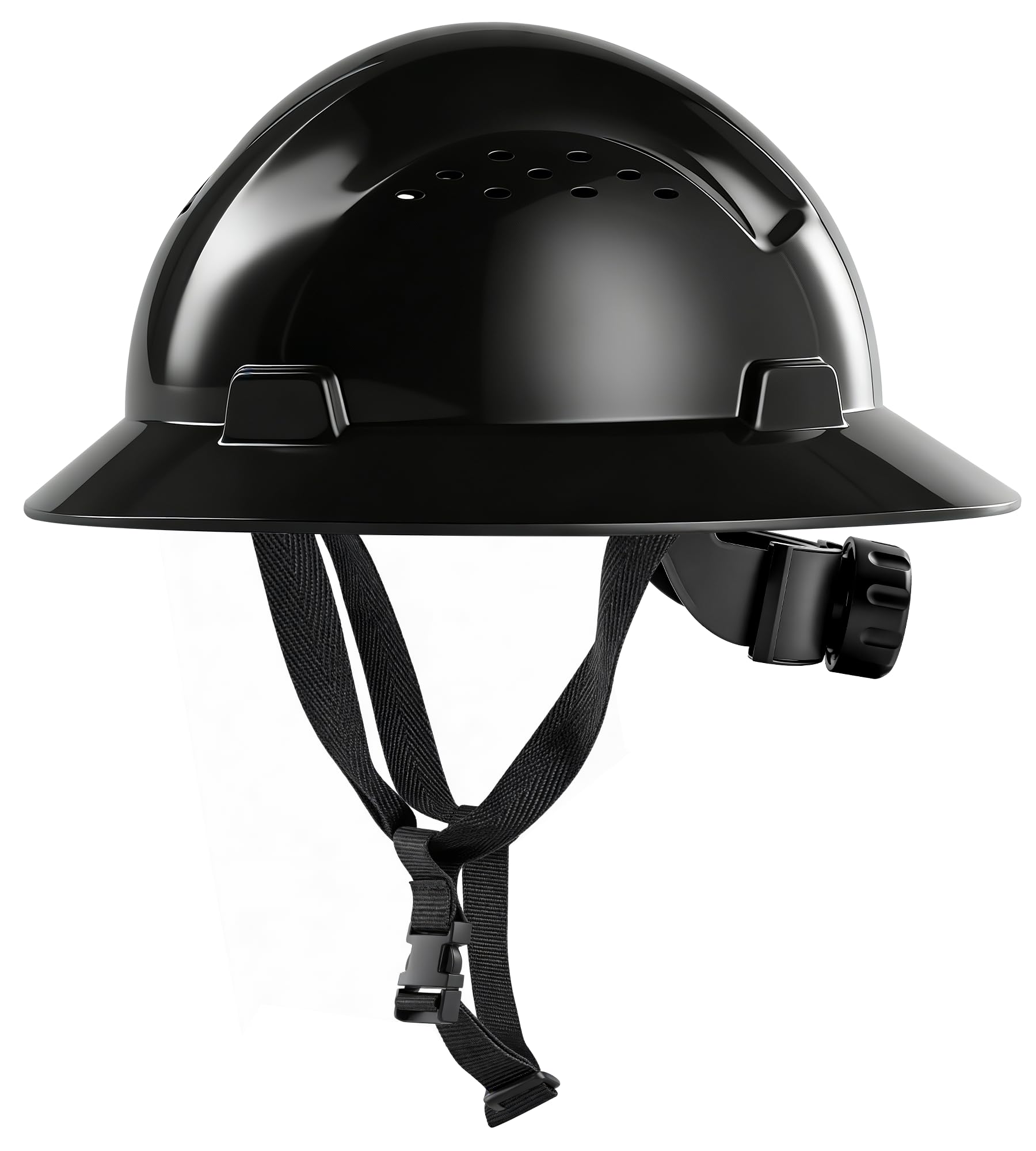 AnTools Black Full Brim Hard Hat, front view, reliable site protection.