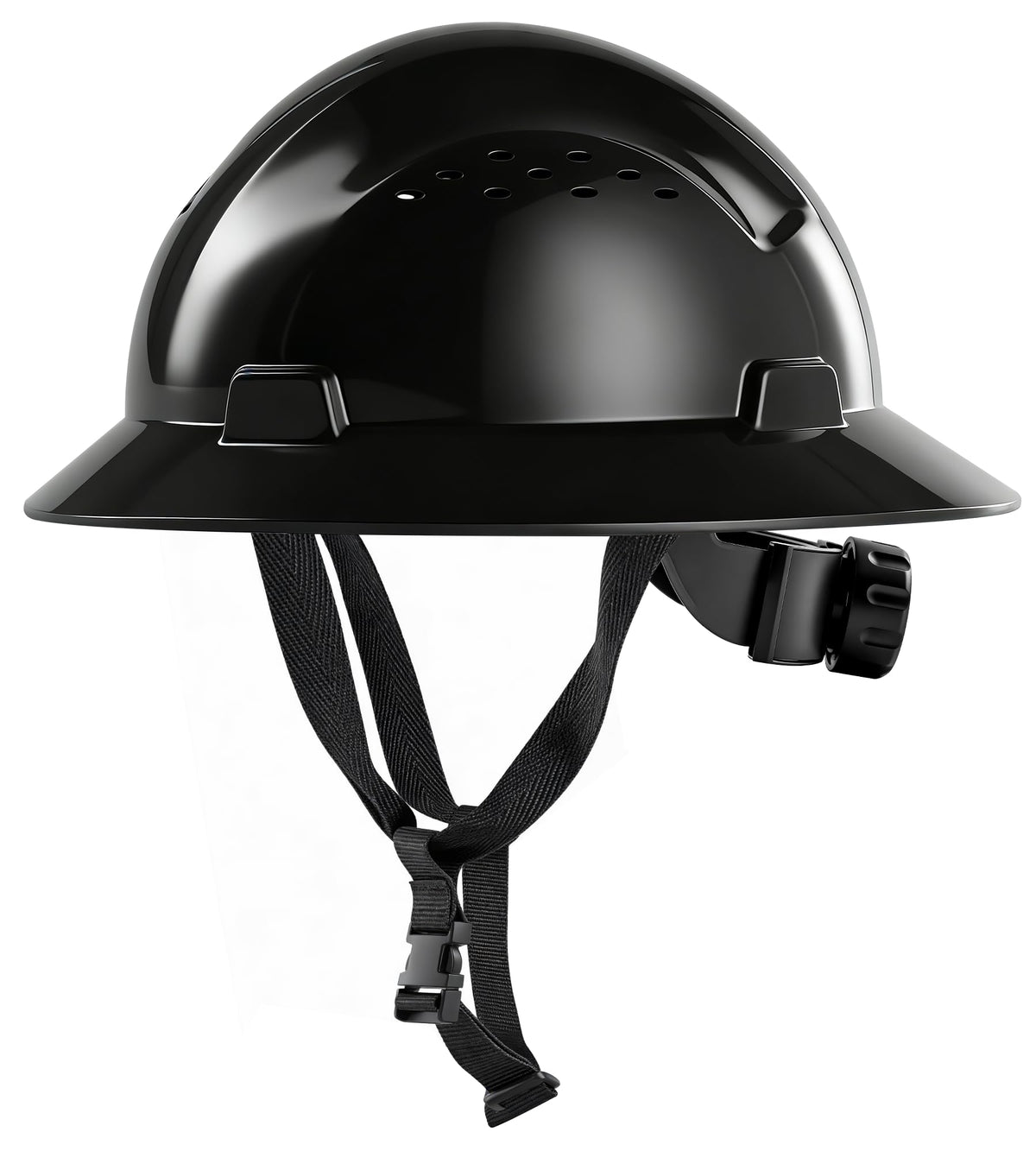 AnTools Black Full Brim Hard Hat, front view, reliable site protection.