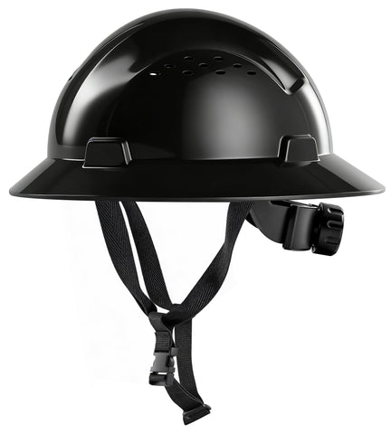 AnTools Black Full Brim Hard Hat, front view, reliable site protection.