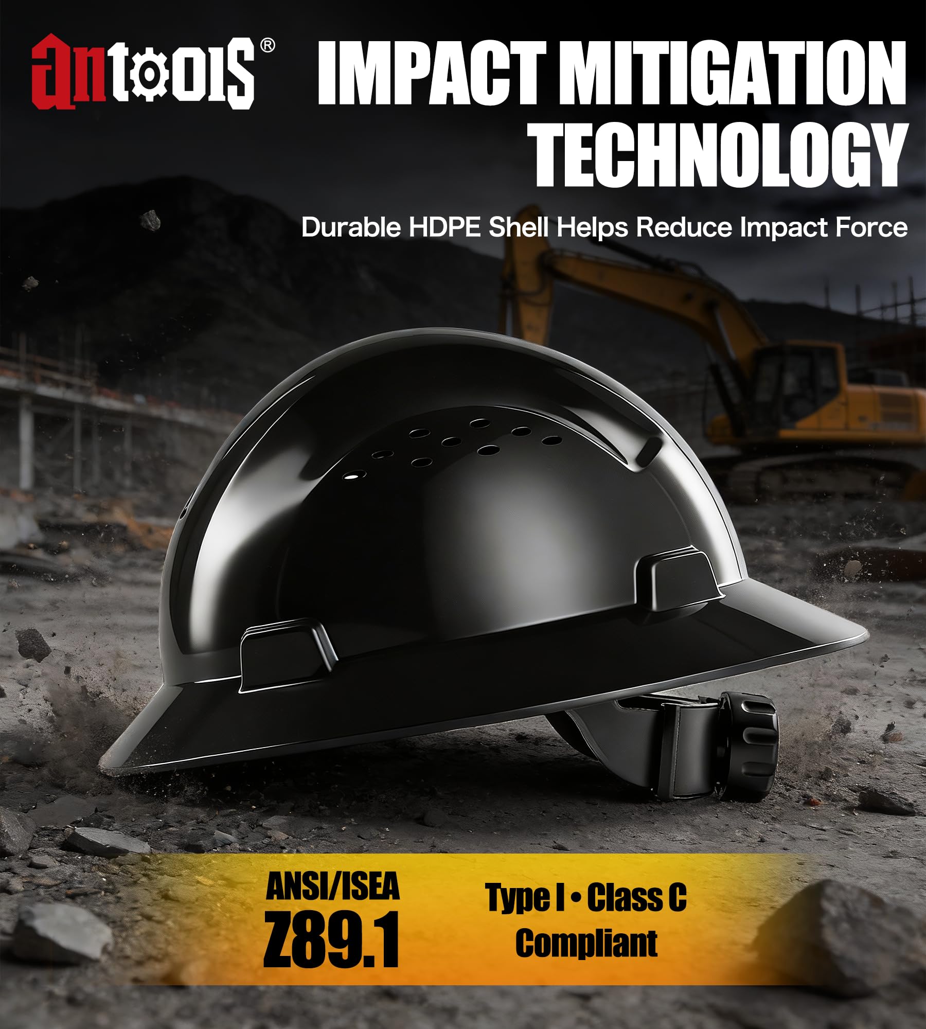 AnTools hard hat side view with a comfortable HDPE shell for all-day wear.