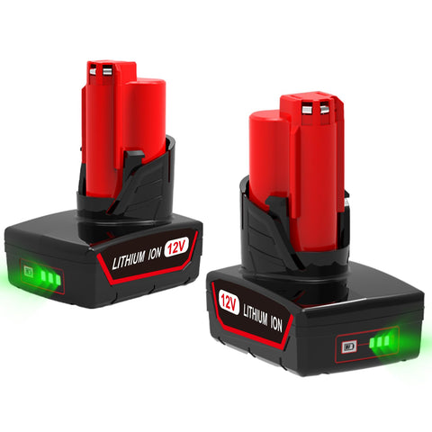 ANTRobut 2-pack 6.5Ah 12V battery with power indicator for Milwaukee M12.