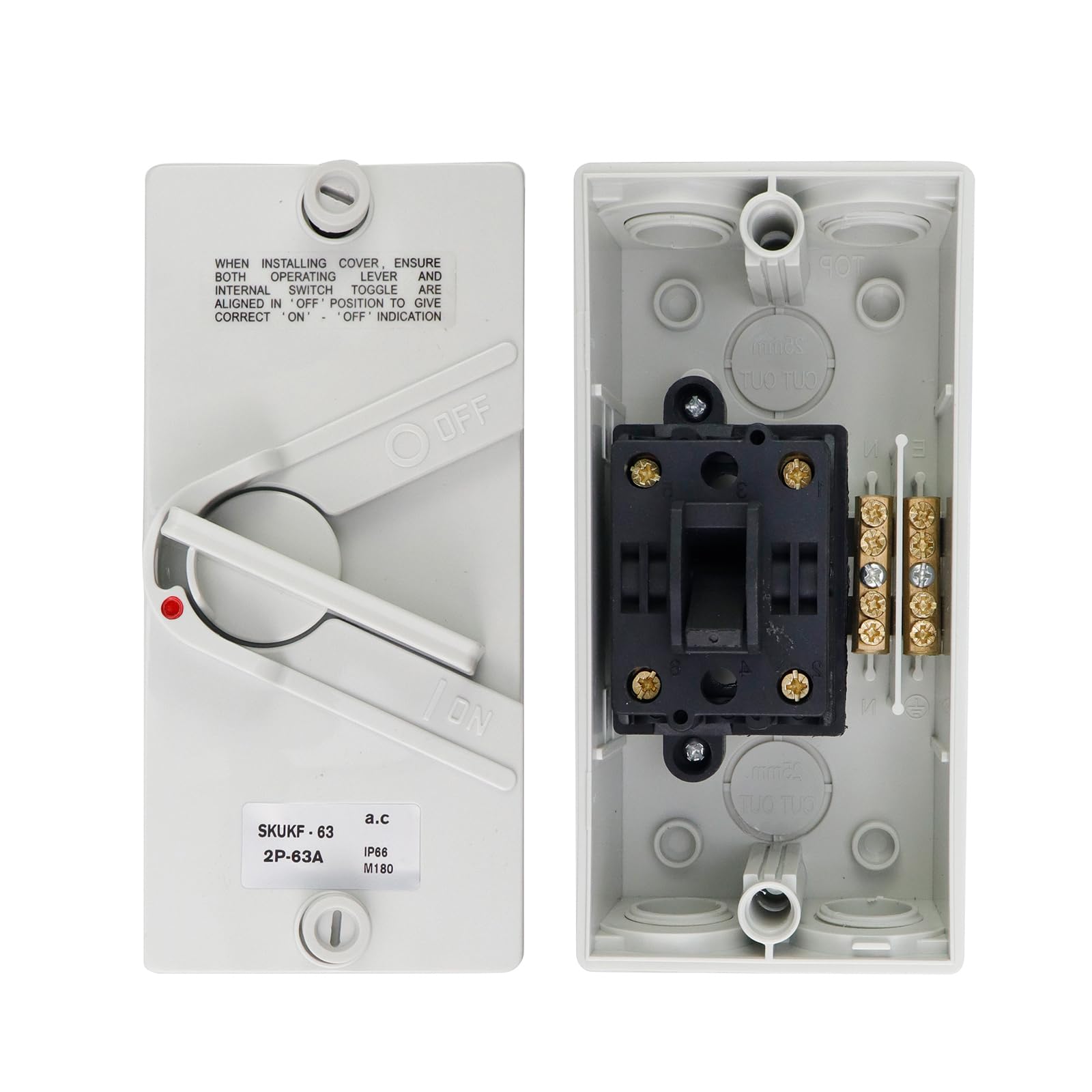 Antrader enclosed motor disconnect switch suitable for indoor and outdoor installations.